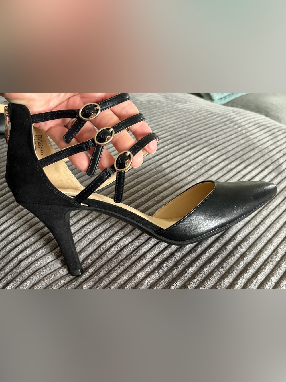 Liz Claiborne Black “LC Hara” Pointed-Toe Strappy Heels with Back Zipper